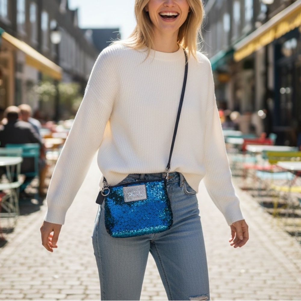 Vintage Coach Poppy Blue Sequin Crossbody Bag | Y2K Era - Picture 9 of 9